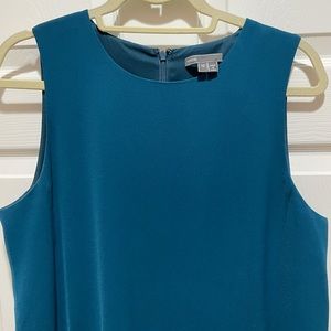 Vince Sleeveless sheath dress with pockets and back zipper. Peacock color